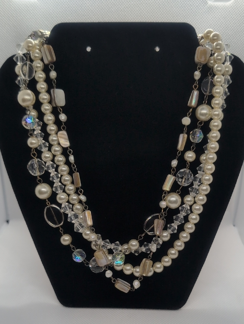 Vintage Classic Multi-Strand Pearl and Crystal Necklace - Pearl White